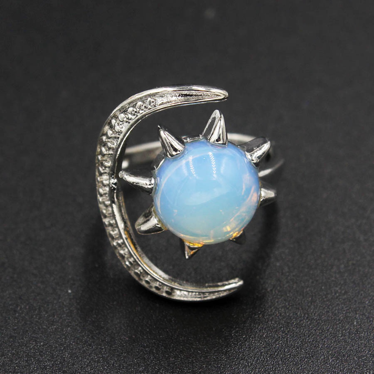 Moon Stone Rings for Women Men Adjustable Healing Crystal Ring Copper Plated White Gold Horse Eye Gemstone  SR0132S