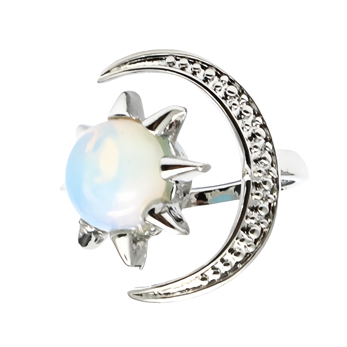 Moon Stone Rings for Women Men Adjustable Healing Crystal Ring Copper Plated White Gold Horse Eye Gemstone  SR0132S