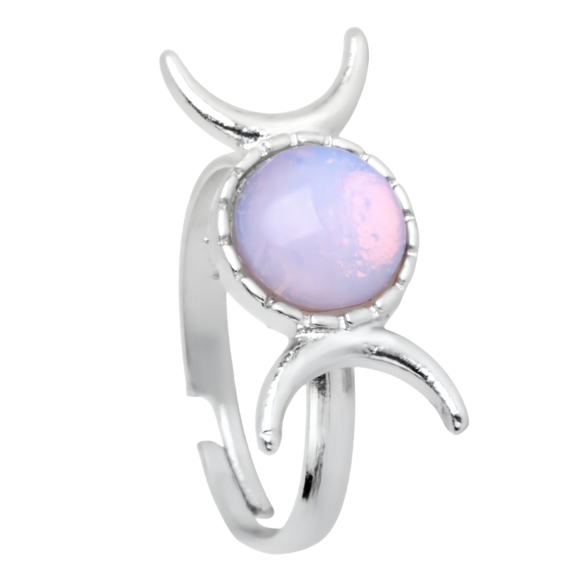 Silver Moon Stone Rings for Women Men Adjustable Healing Crystal Ring Copper Plated White Gold Horse Eye Gemstone  SR0133S