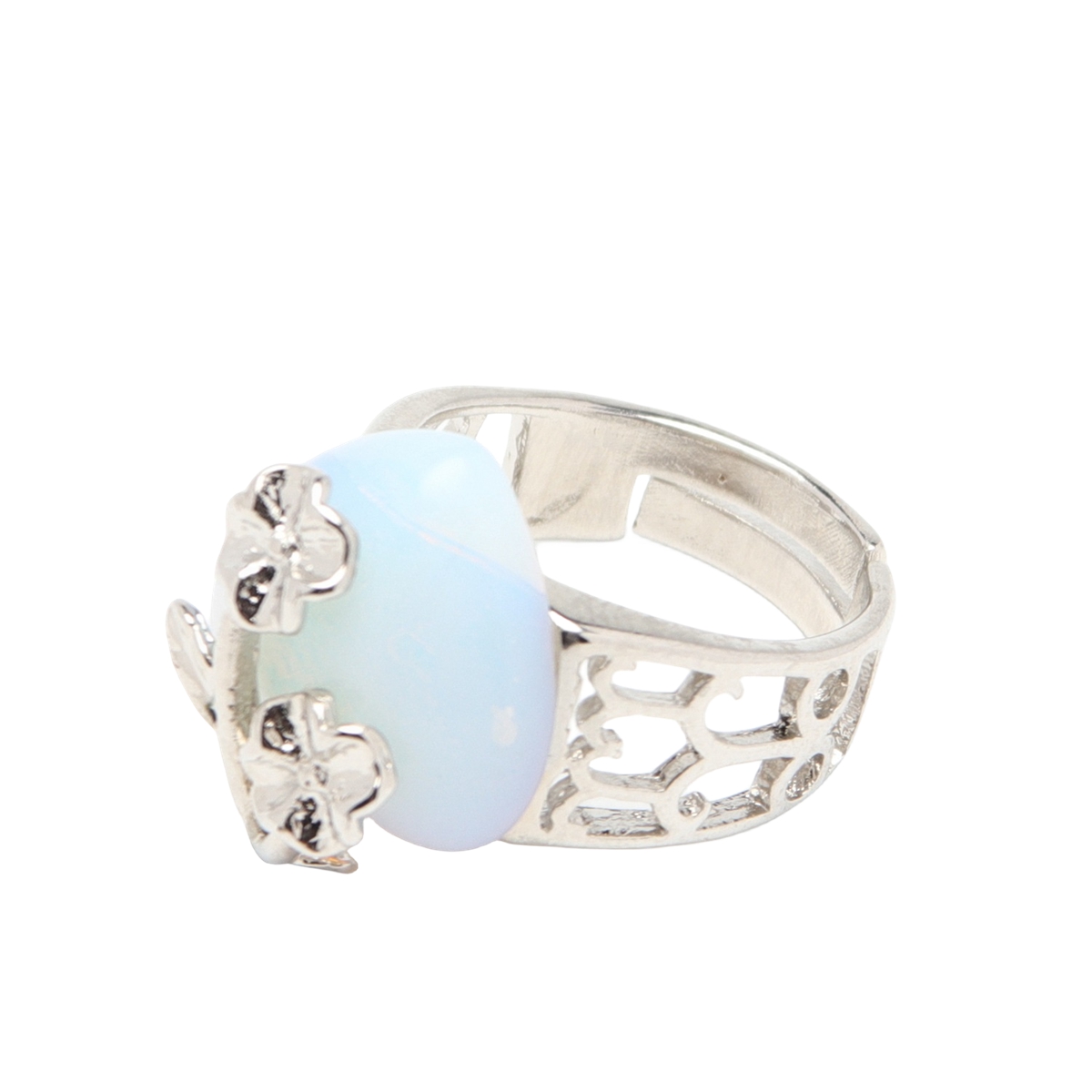 Silver 16MM Heart Stone Rings for Women Men Adjustable  SR0140S