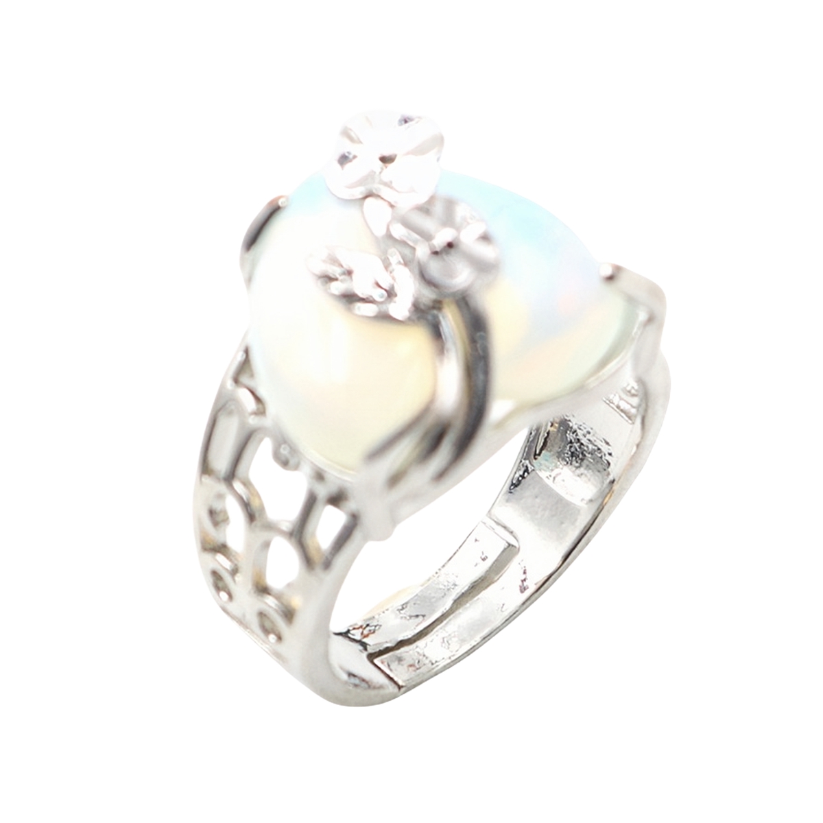 Silver 16MM Heart Stone Rings for Women Men Adjustable  SR0140S