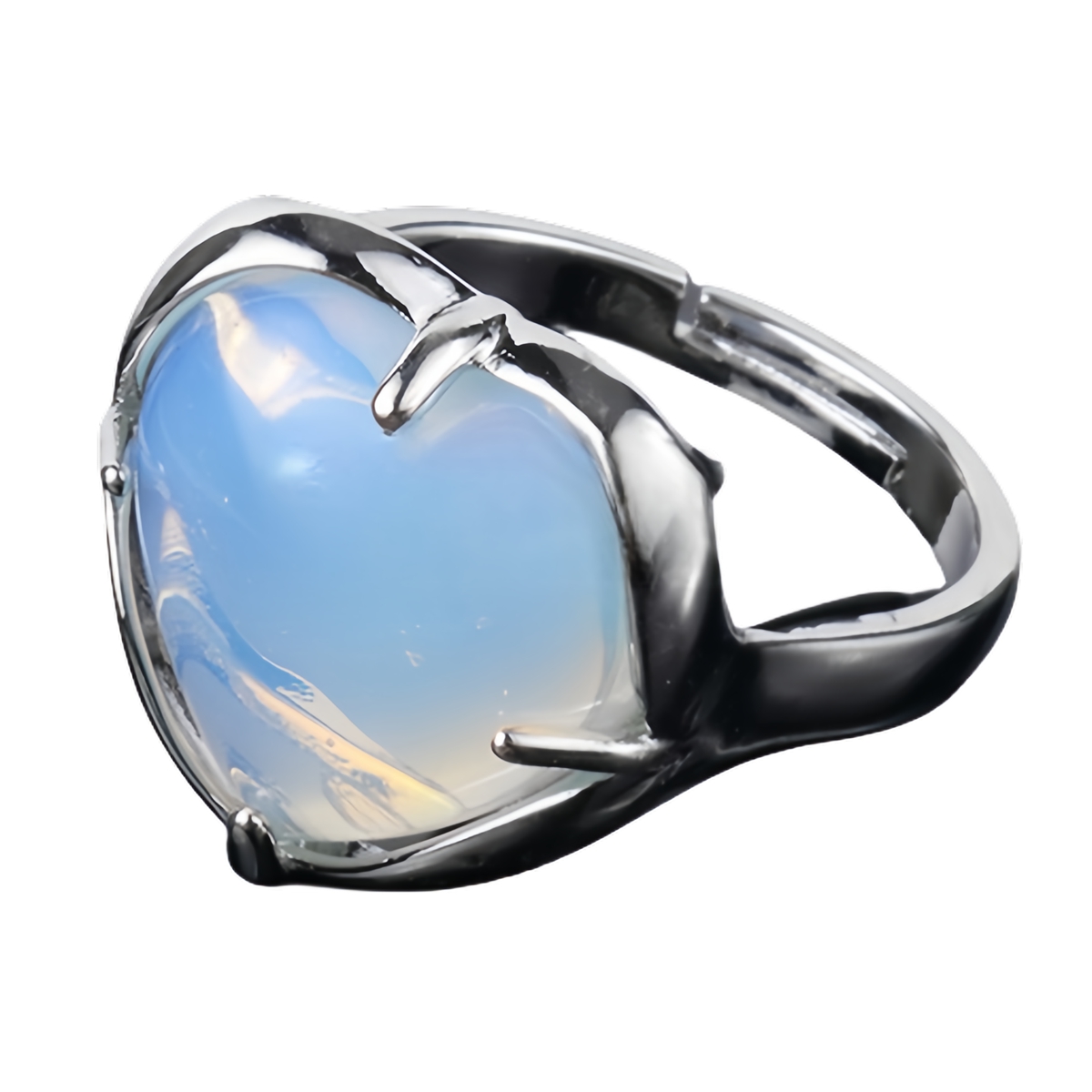 Silver Heart Stone Rings for Women Men Adjustable  SR0141S