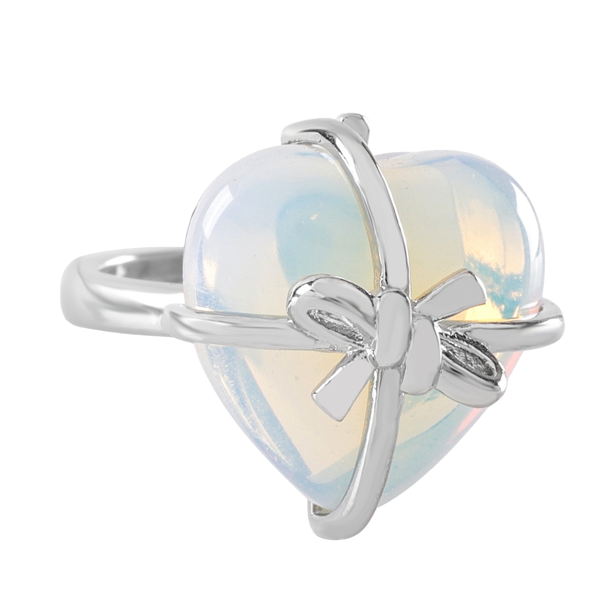 Silver Bowknot Heart Stone Rings for Women Men Adjustable SR0141S