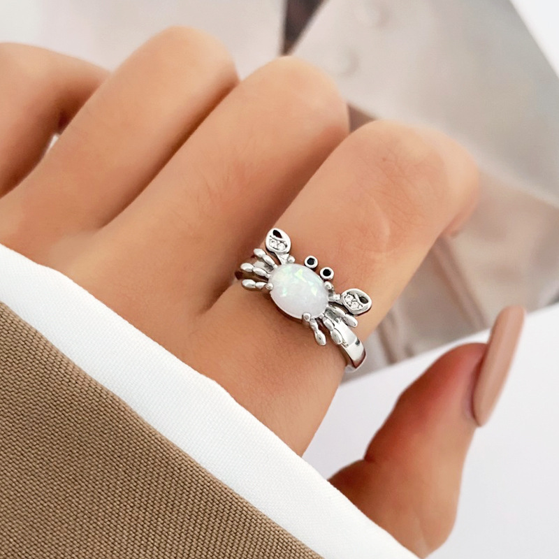 Silver Crab Stone Rings for Women Men Adjustable  SR0147S