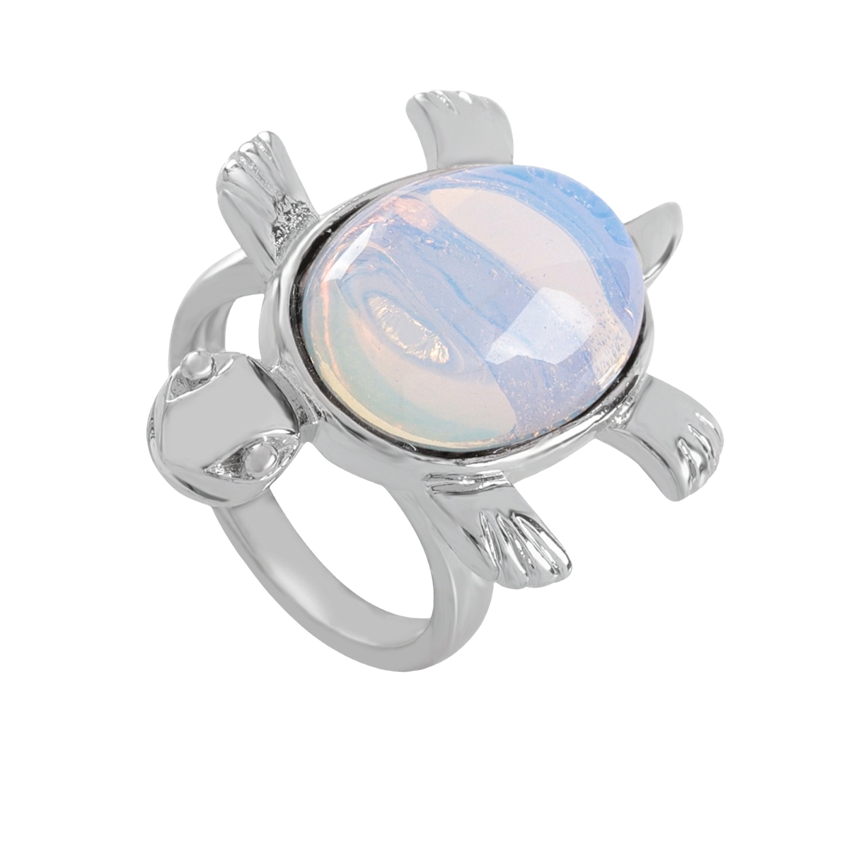 Silver Turtle & Tortoise Stone Rings for Women Men Adjustable  SR0148S