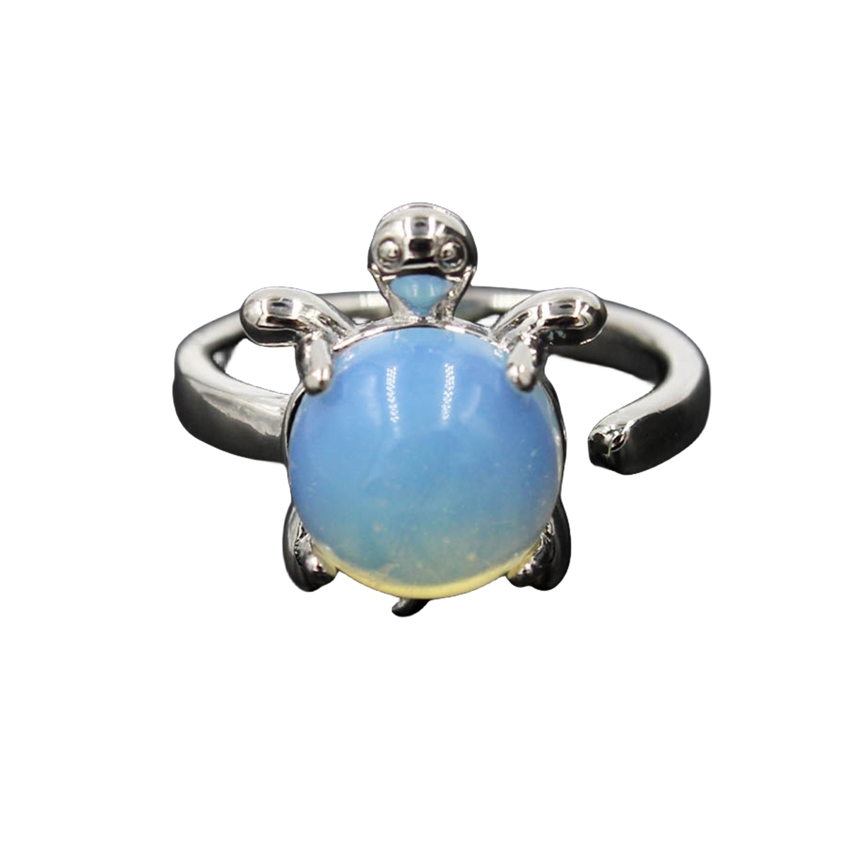 Silver Turtle & Tortoise Stone Rings for Women Men Adjustable SR0149S 10MM Gemstone CAB