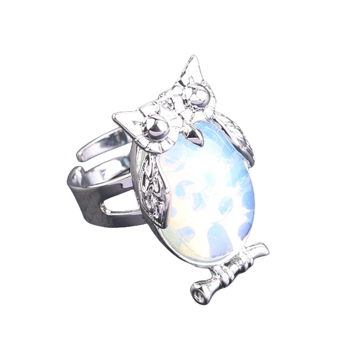 Silver Owl Stone Rings for Women Men Adjustable SR0151S