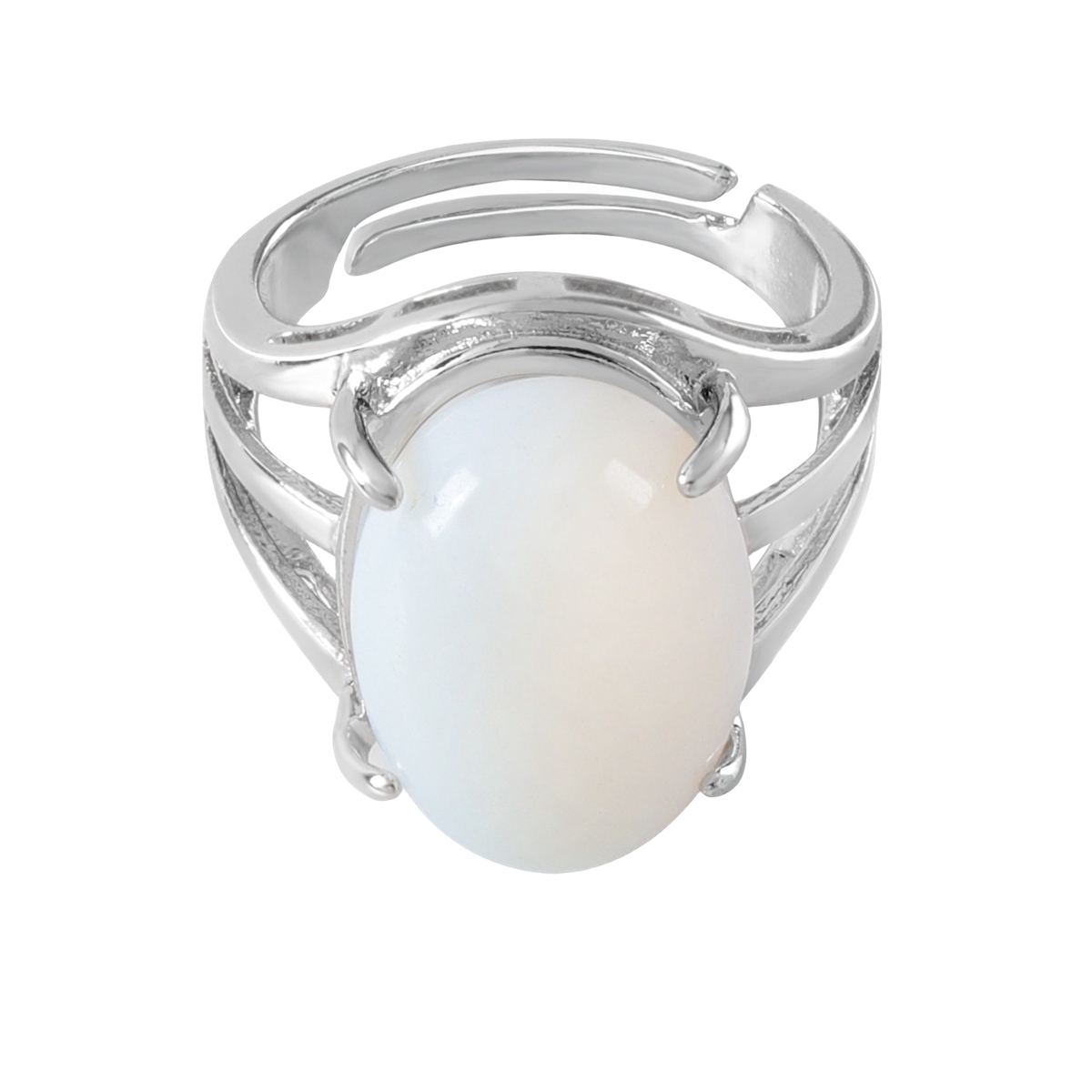 Silver Stone Rings for Women Men Adjustable  SR0154S 13X18MM Gemstone CAB