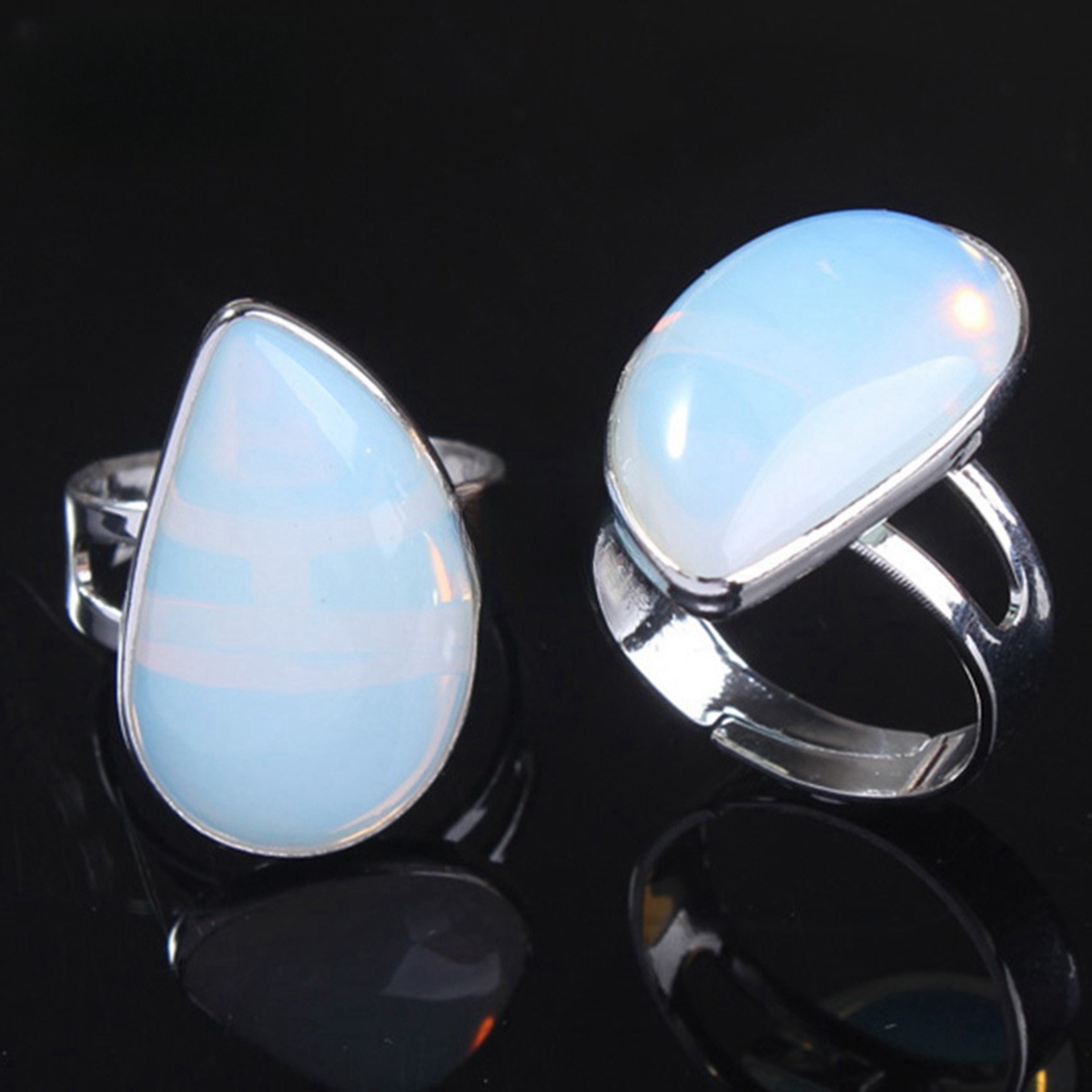 Natural Stone Rings Teardrop Gemstone Jewelry For Women Anniversary Birthday Wedding Gift