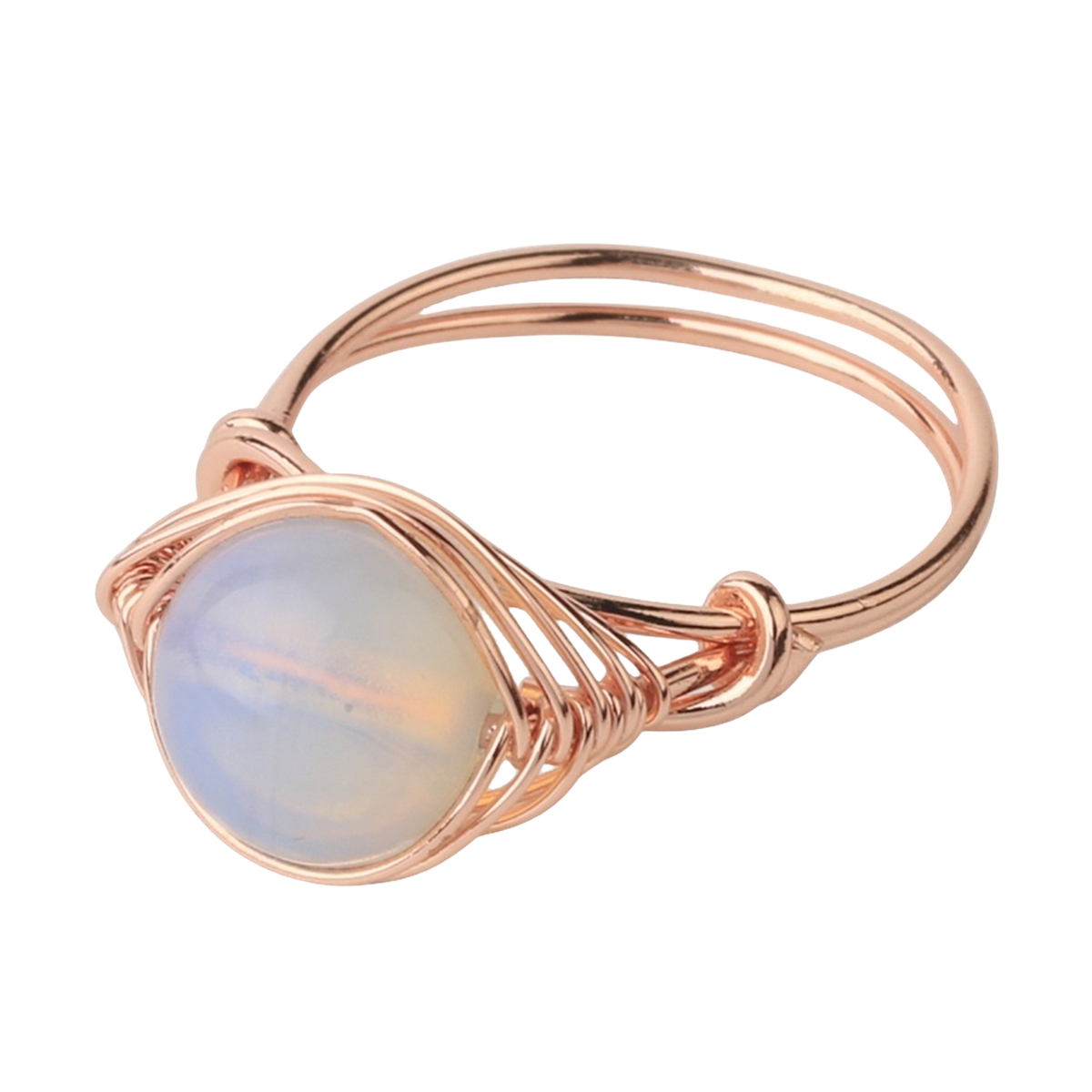 Healing Gemstone Ring for Women 10MM Beads Rose Gold Wire Wrapped Adjustable Ring SR0163 