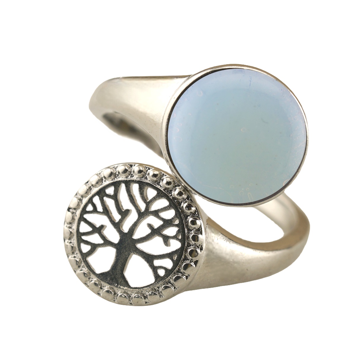 Silver Life of Tree Stone Rings for Women Men Adjustable 10MM Round Gemstone CAB SR0171S