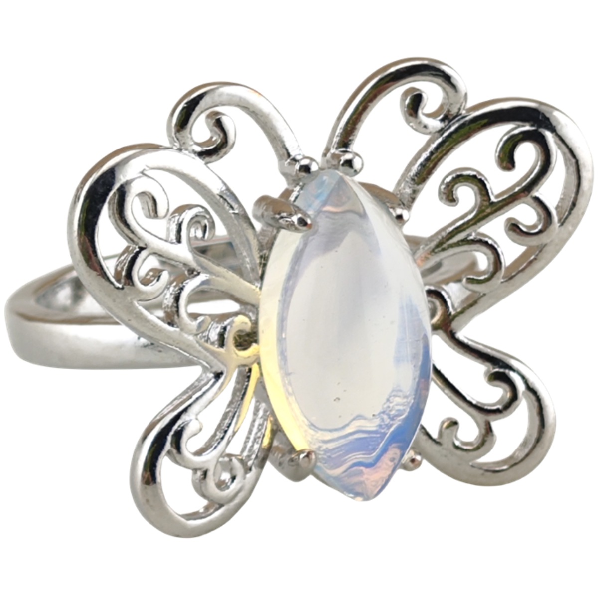 Silver Butterfly Stone Rings for Women Men Adjustable 7x15MM Horse Eye Gemstone CAB SR0175S