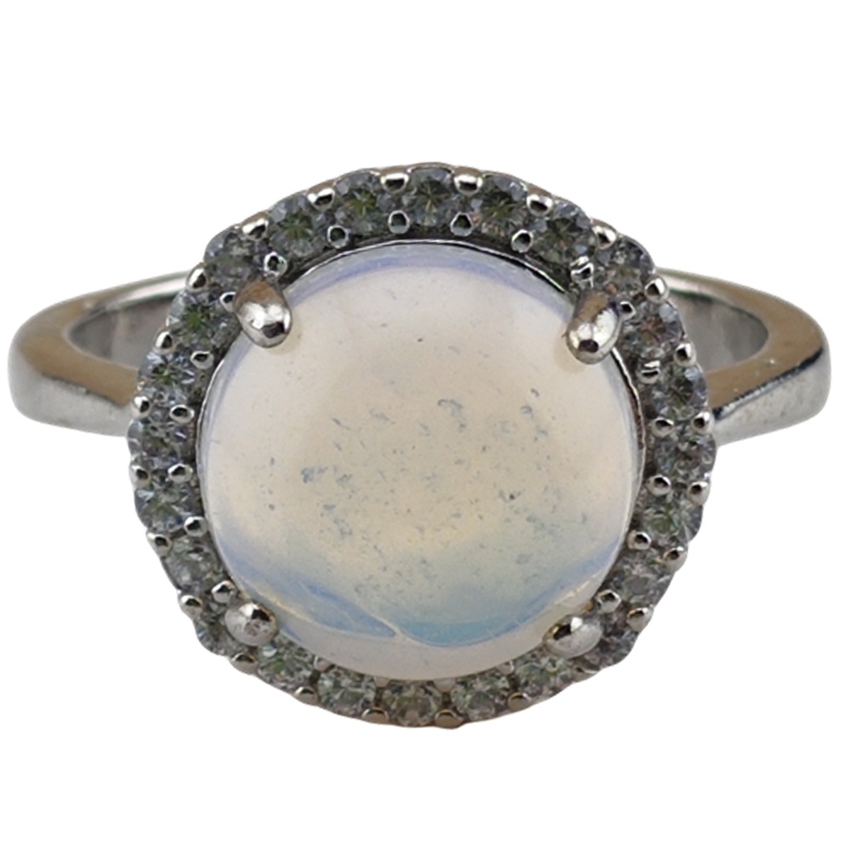 Silver Stone Rings for Women Girl Adjustable 10MM Gemstone Cabochons CZ Rhinestone Rings SR0179S