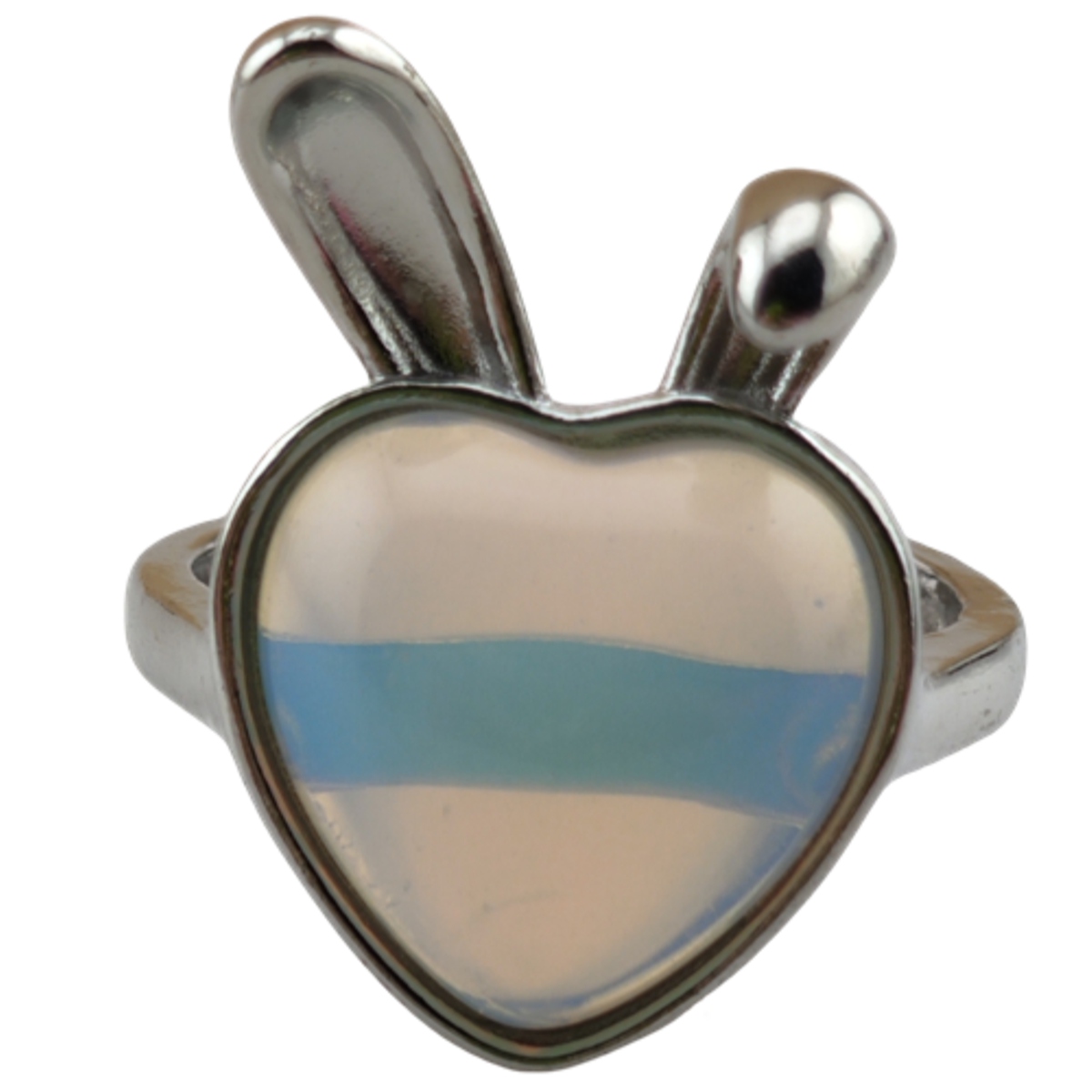 Silver Rabbit Stone Rings for Women Girl Adjustable 15MM Heart Gemstone Cabochons Rings SR0180S