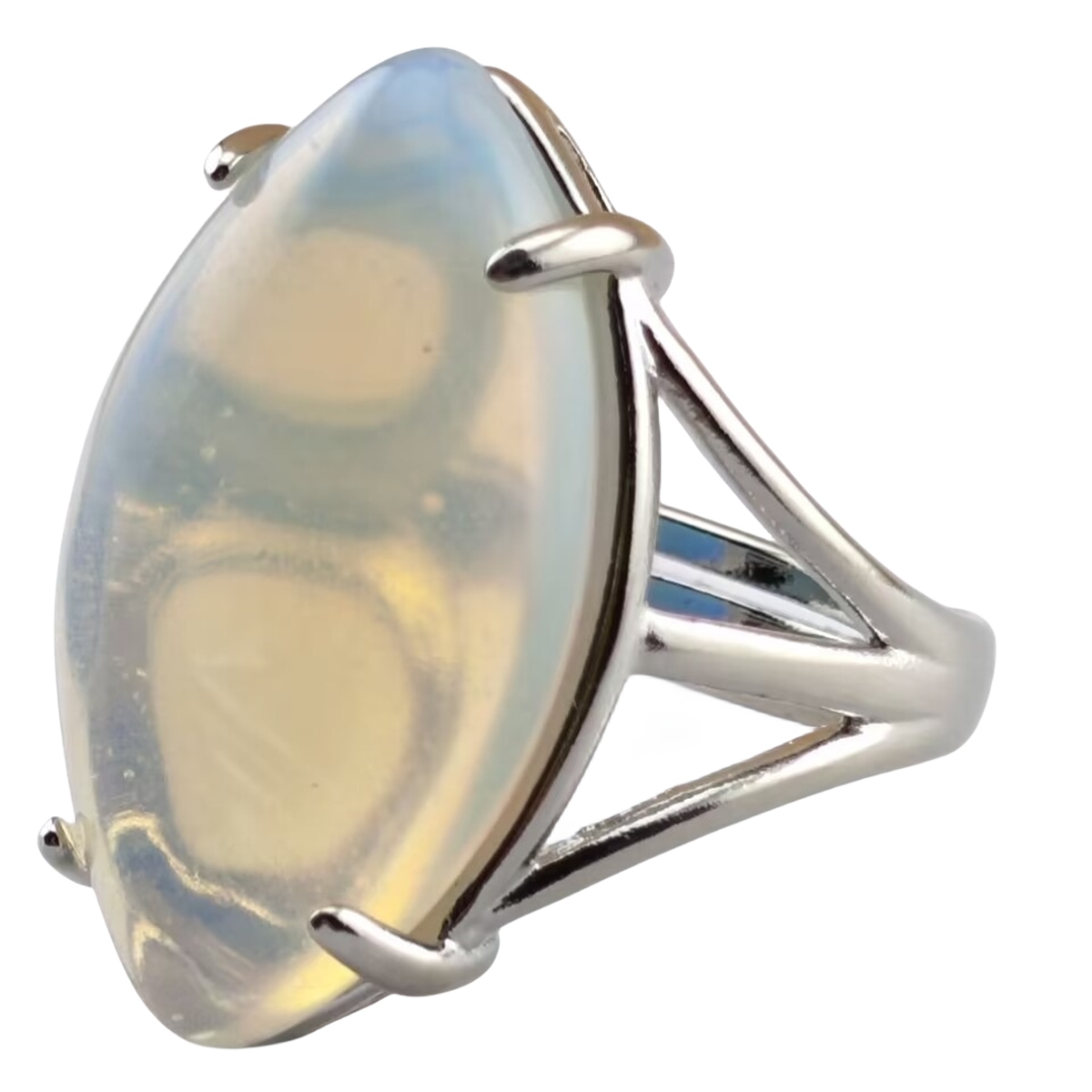 Silver Stone Rings for Women Men Adjustable 15X25MM Horse Eye Gemstone CAB SR0184S