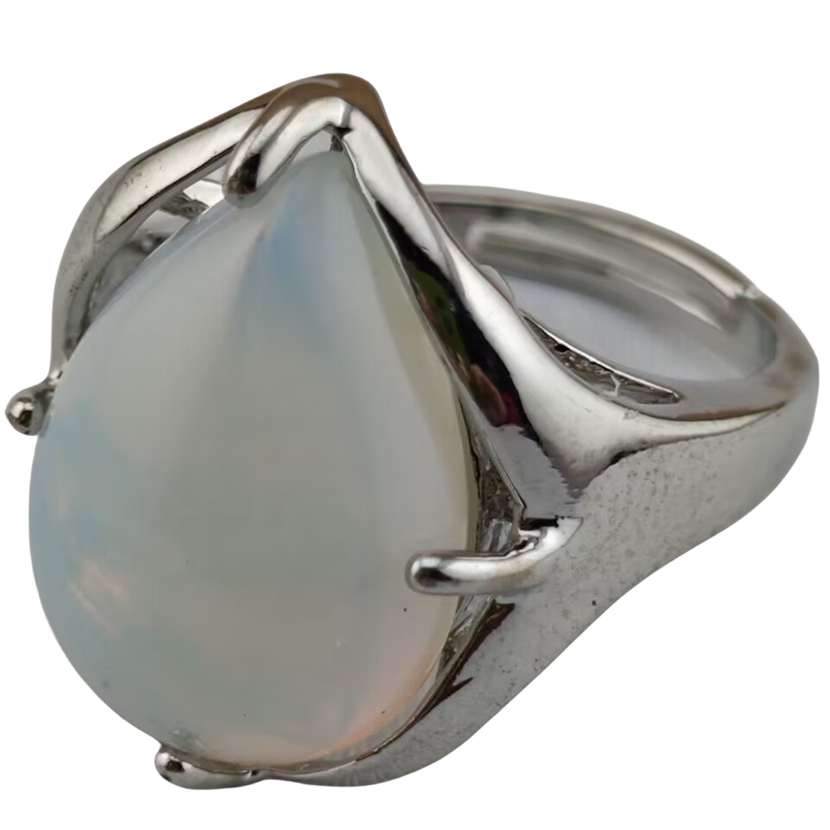 Silver Stone Rings for Women Men Adjustable 13x18MM Teardrop Gemstone Cabochons SR0186S