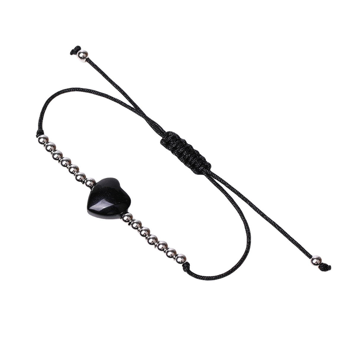 Healing Chakra Heart Stone Bracelet Silver beads Adjustable Jewelry for Women