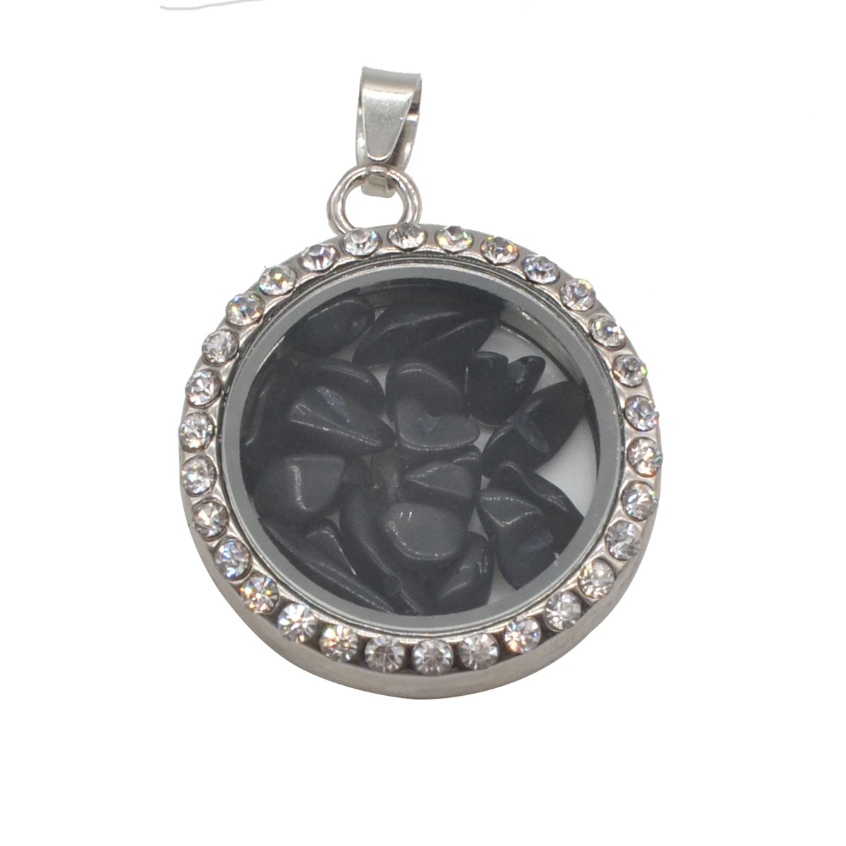 Natural Raw Gemstone 30MM Living Floating Memory Glass Locket Pendant Necklace 24" Chain