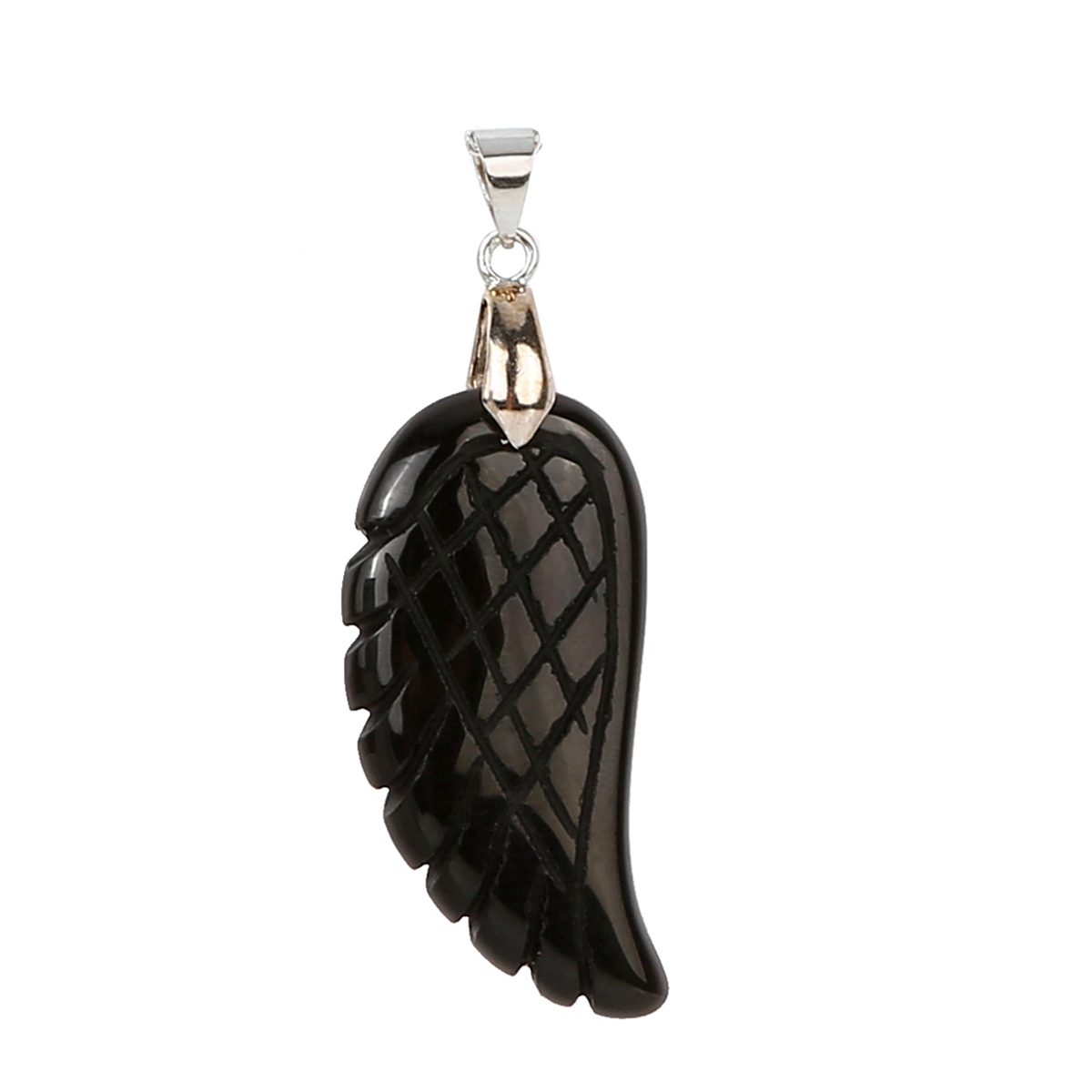 Handmade Craved Gemstone Wing Pendant SP0677-16X30MM  Silver Clasp