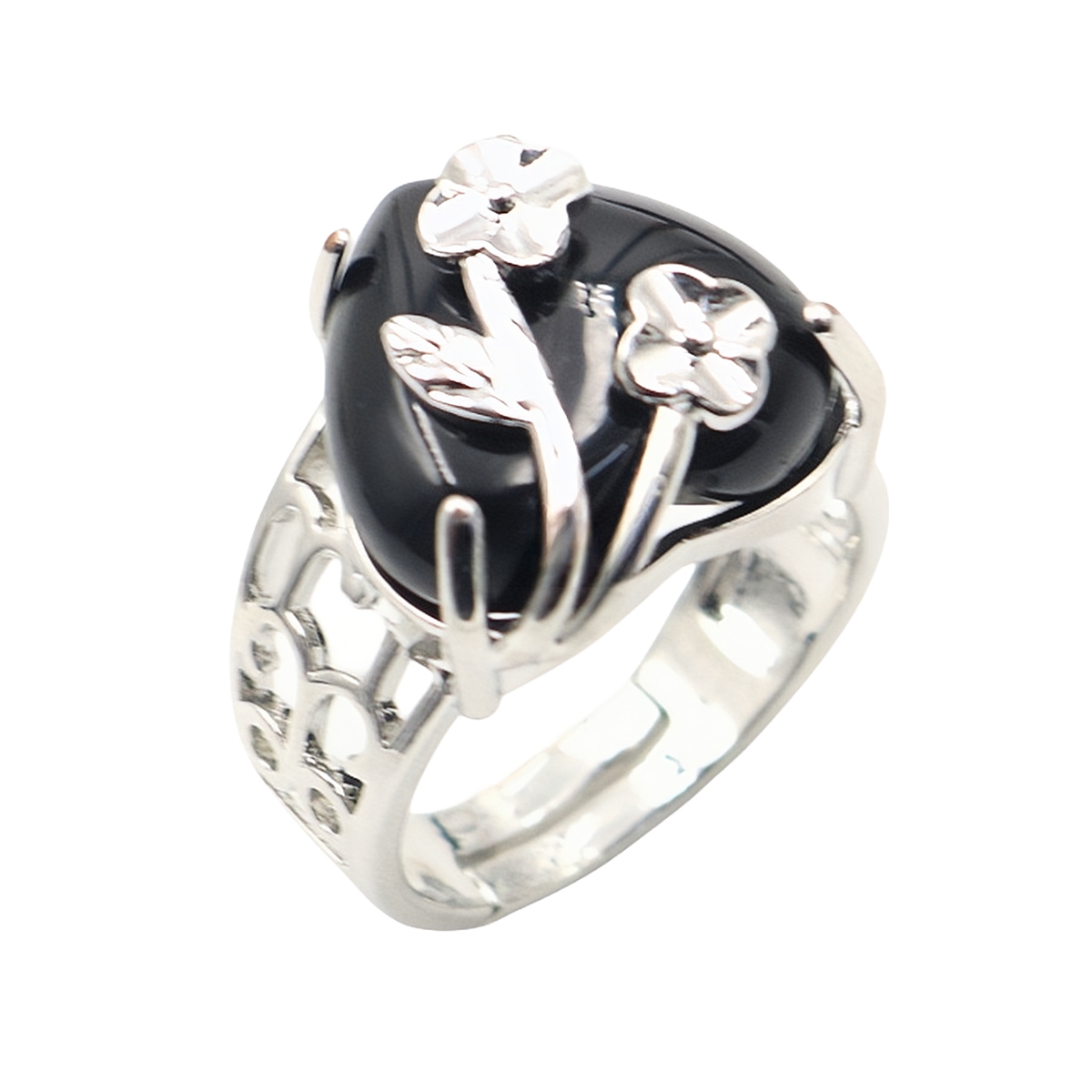 Silver 16MM Heart Stone Rings for Women Men Adjustable  SR0140S