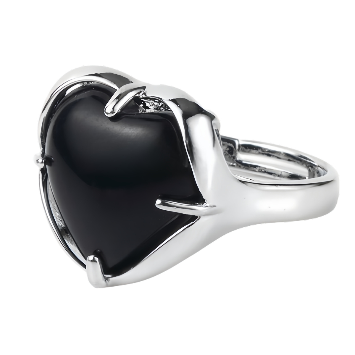 Silver Heart Stone Rings for Women Men Adjustable  SR0141S