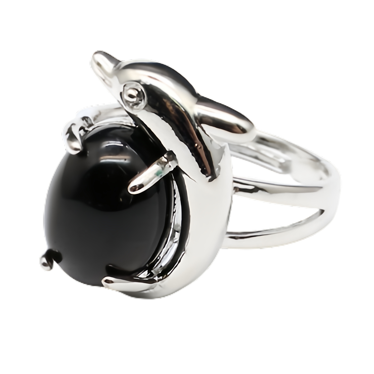 Silver Dolphin Stone Rings for Women Men Adjustable SR0150S 10MM Gemstone CAB