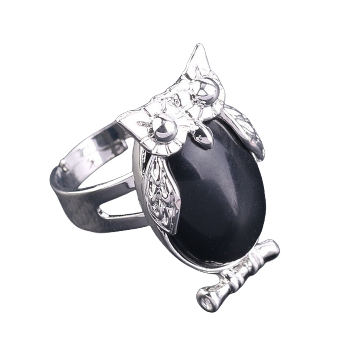 Silver Owl Stone Rings for Women Men Adjustable SR0151S