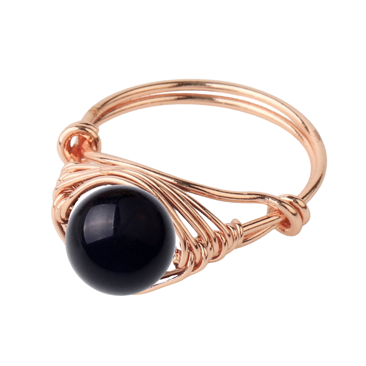 Healing Gemstone Ring for Women 10MM Beads Rose Gold Wire Wrapped Adjustable Ring SR0163 