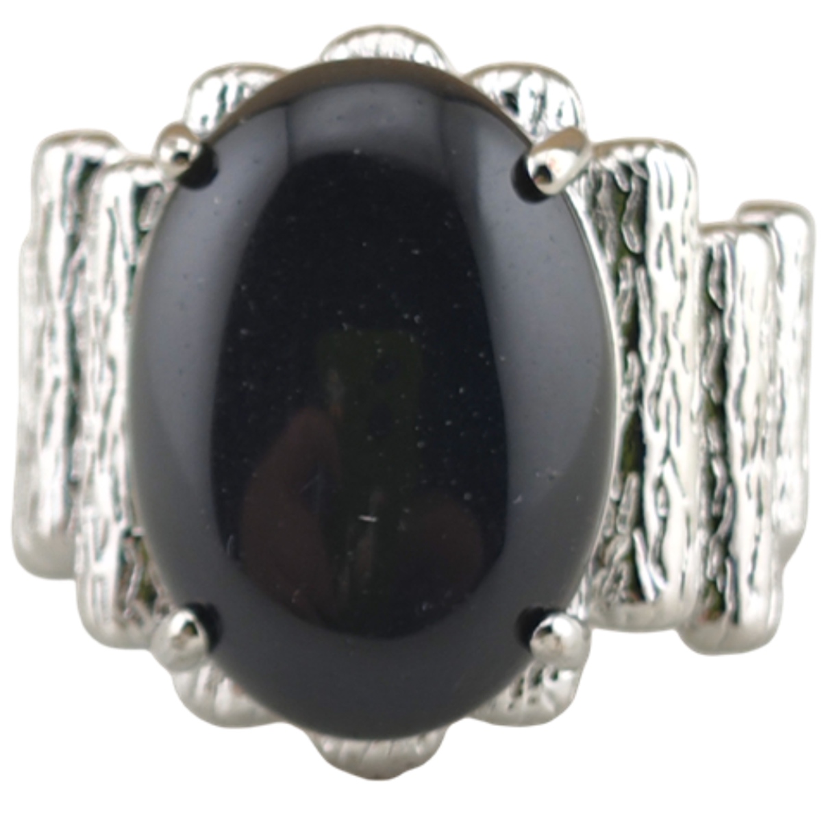 Silver Stone Rings for Women Men Adjustable 13x18MM Horse Eye Gemstone CAB SR0177S