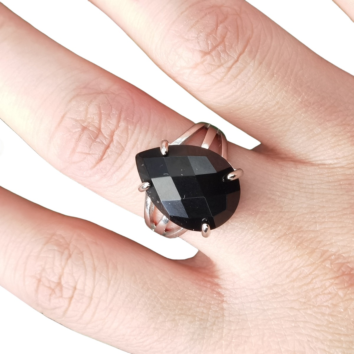 Silver Stone Rings for Women Men Adjustable 13x18MM Faceted Teardrop Gemstone Cabochons SR0187S