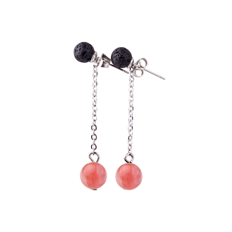 Lava Stone 6MM Earrings Stud Natural 8MM Gemstone long Chain Dangle Earring for women Girls