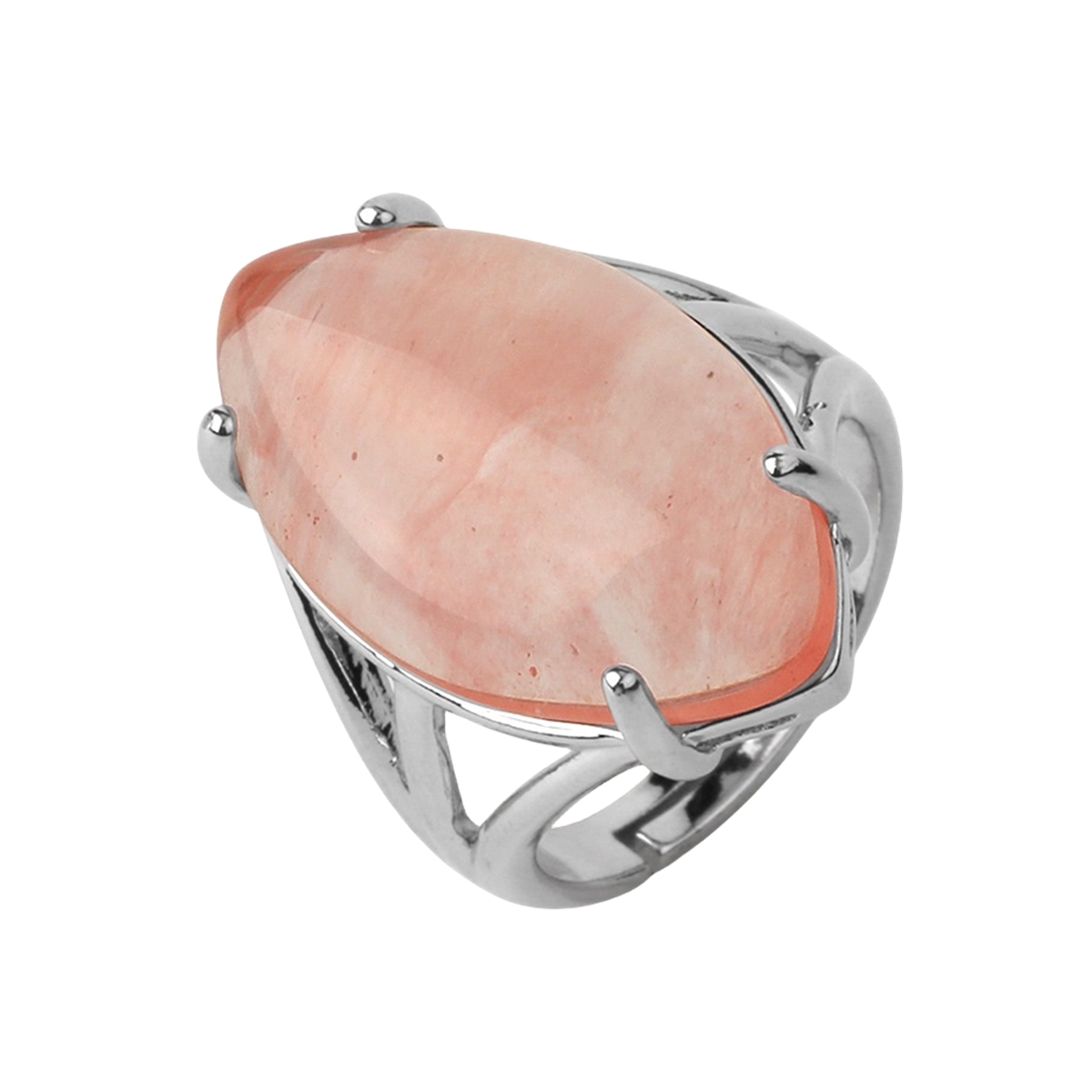 Stone Rings  for Women MenAdjustable Healing Crystal Ring Copper Plated White Gold 14X25MM Horse Eye Gemstone SR0121S