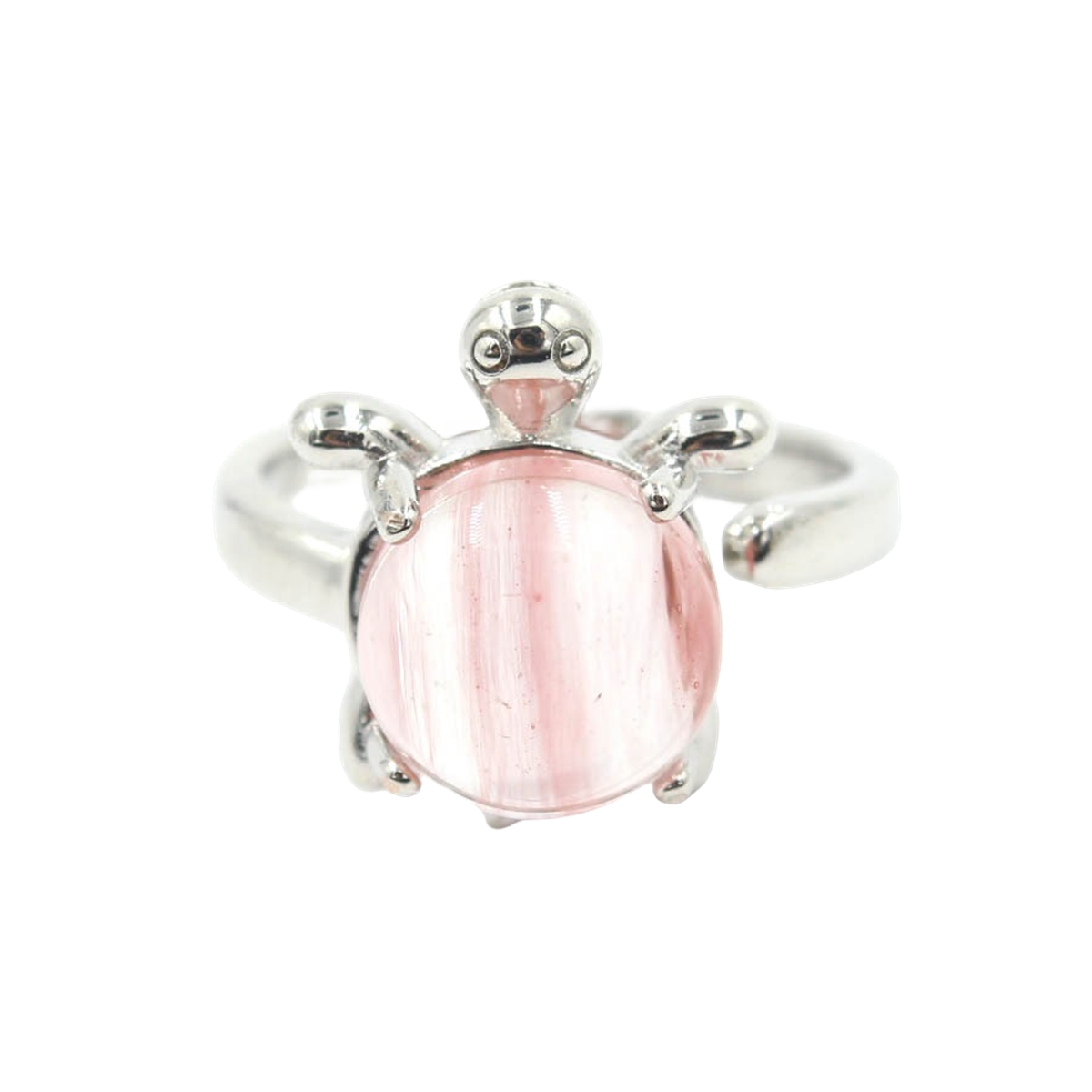 Silver Turtle & Tortoise Stone Rings for Women Men Adjustable SR0149S 10MM Gemstone CAB