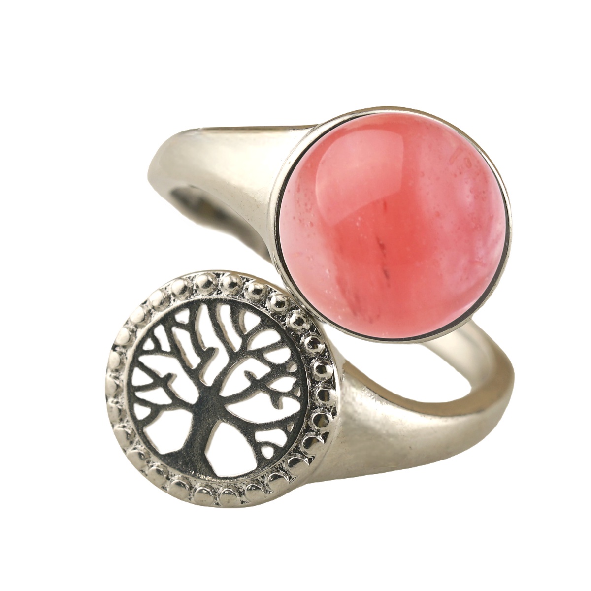 Silver Life of Tree Stone Rings for Women Men Adjustable 10MM Round Gemstone CAB SR0171S