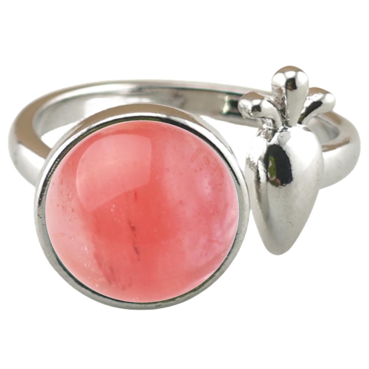 Silver Carrot Stone Rings for Women Men Adjustable 10MM Round Gemstone CAB SR0173S