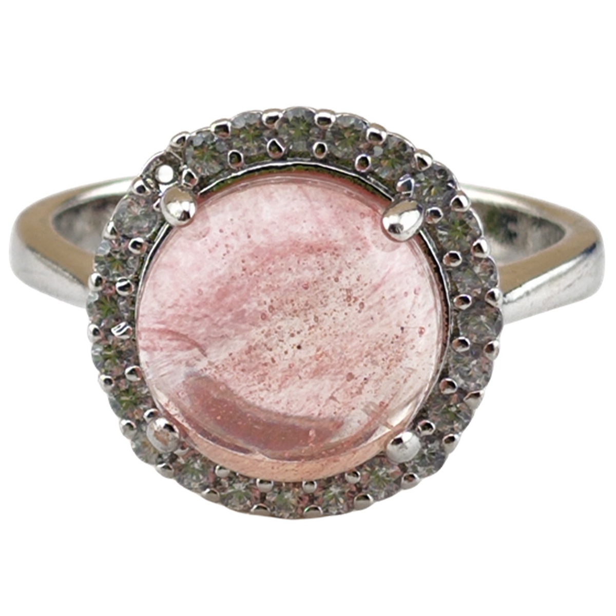 Silver Stone Rings for Women Girl Adjustable 10MM Gemstone Cabochons CZ Rhinestone Rings SR0179S