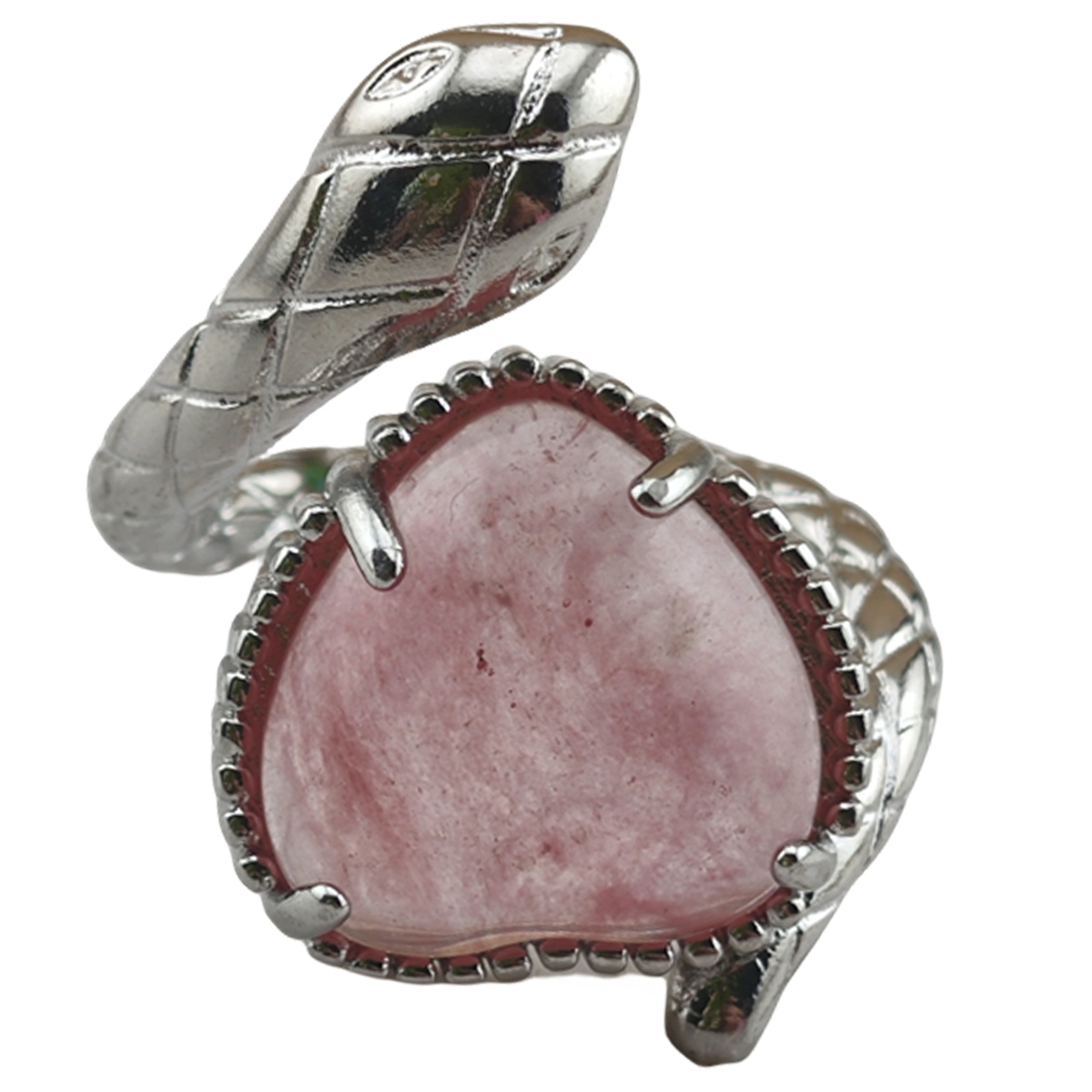 Silver Snake Stone Rings for Women Girl Adjustable 15MM Heart Gemstone Cabochons Rings SR0181S