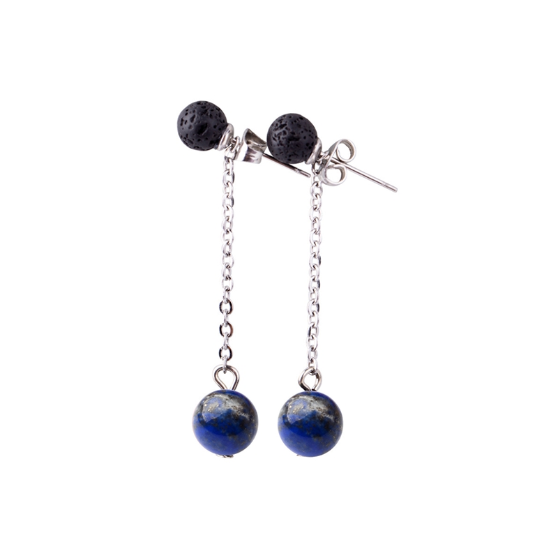 Lava Stone 6MM Earrings Stud Natural 8MM Gemstone long Chain Dangle Earring for women Girls