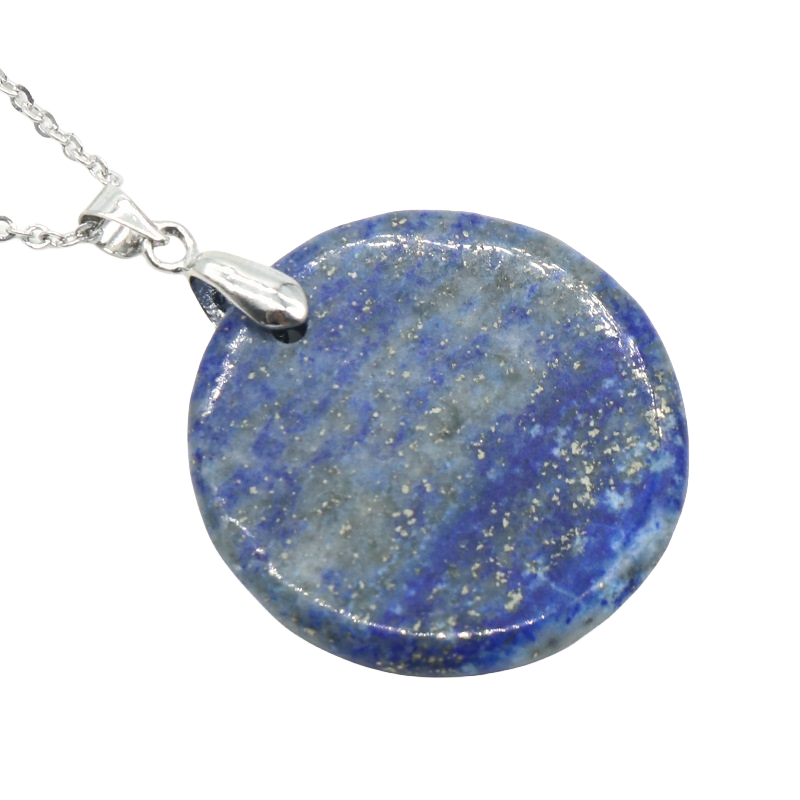 Round Disc Gemstone Pendant Necklace 30MM Healing Chakra Lucky Donut Coin Circle SN1453