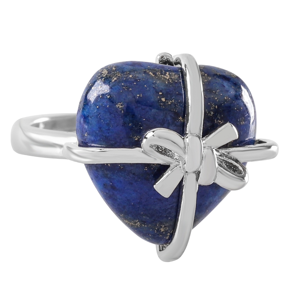 Silver Bowknot Heart Stone Rings for Women Men Adjustable SR0141S