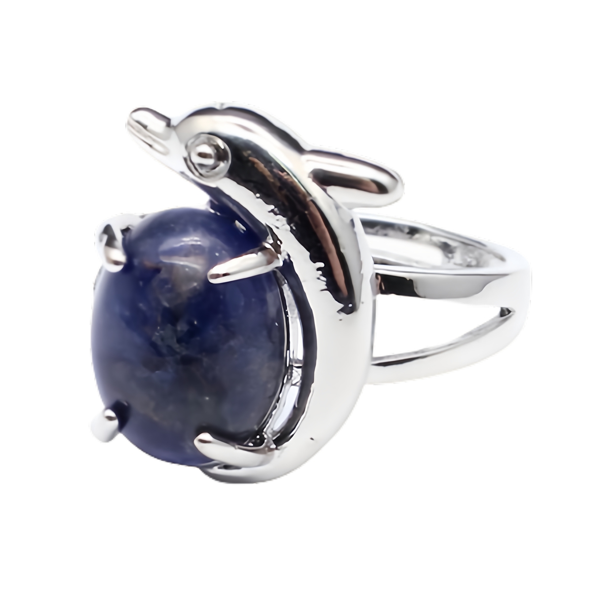 Silver Dolphin Stone Rings for Women Men Adjustable SR0150S 10MM Gemstone CAB