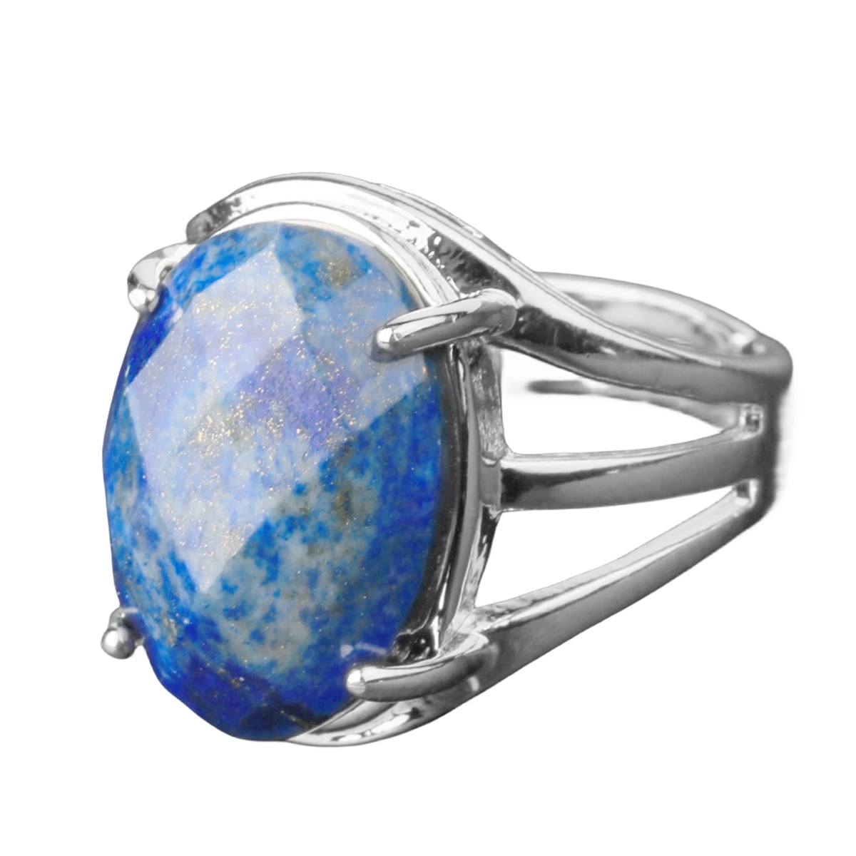 Silver Stone Rings for Women Men Adjustable 13X18MM Faceted Oval Gemstone CAB SR0155S