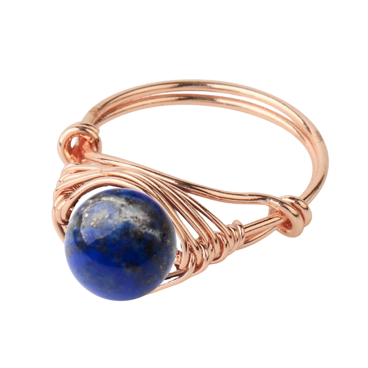 Healing Gemstone Ring for Women 10MM Beads Rose Gold Wire Wrapped Adjustable Ring SR0163 