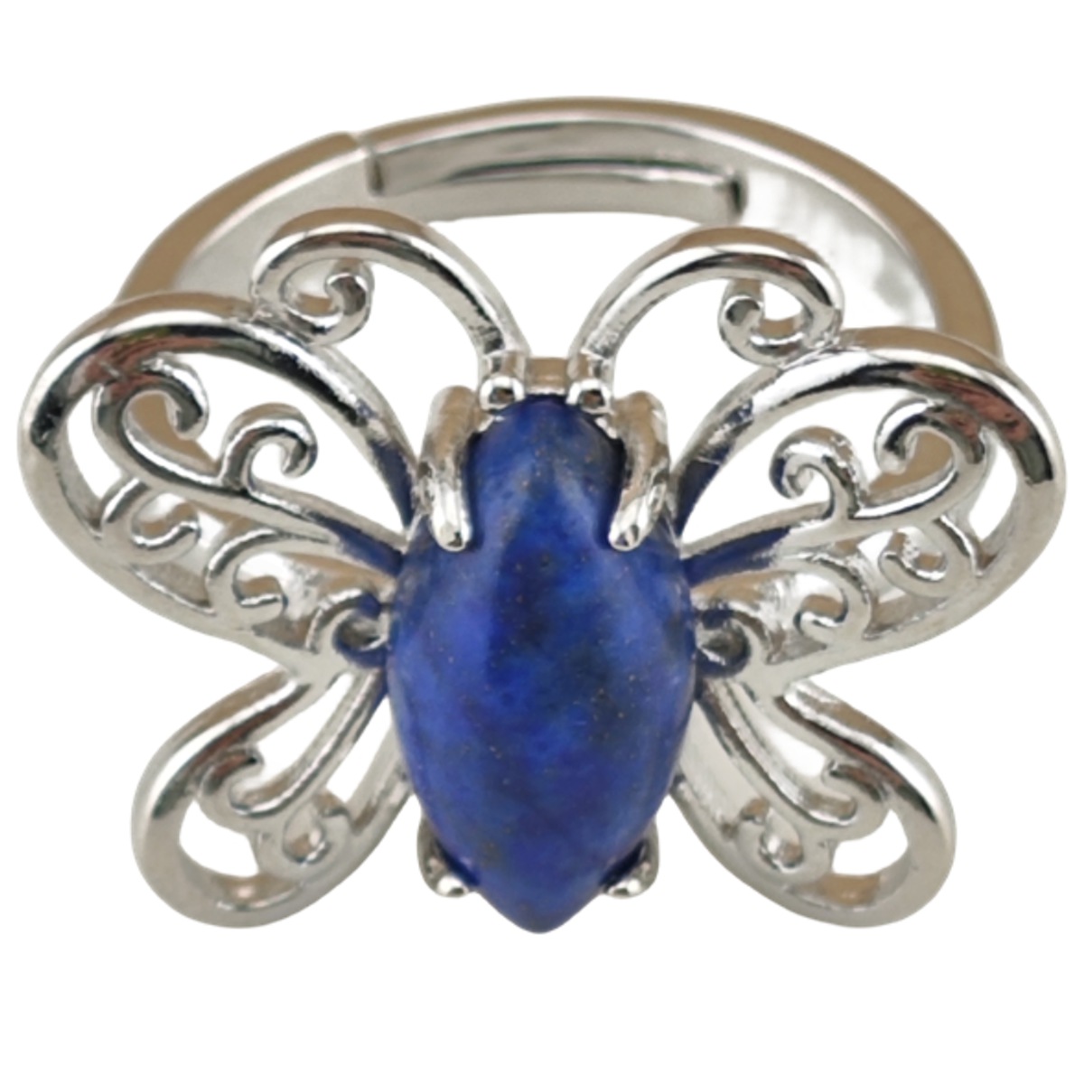 Silver Butterfly Stone Rings for Women Men Adjustable 7x15MM Horse Eye Gemstone CAB SR0175S