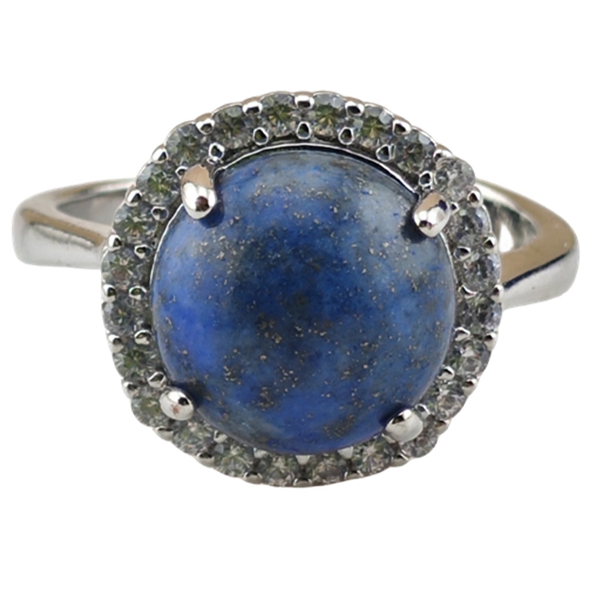 Silver Stone Rings for Women Girl Adjustable 10MM Gemstone Cabochons CZ Rhinestone Rings SR0179S