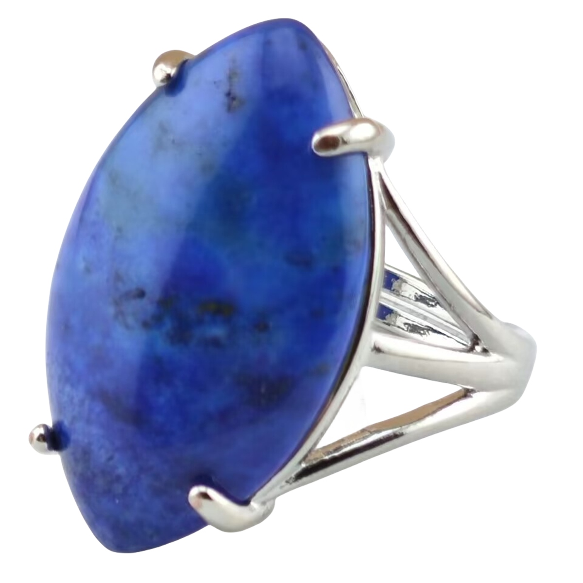 Silver Stone Rings for Women Men Adjustable 15X25MM Horse Eye Gemstone CAB SR0184S