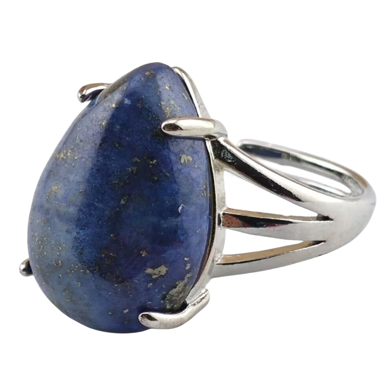 Silver Stone Rings for Women Men Adjustable 13x18MM Teardrop Gemstone Cabochons SR0185S