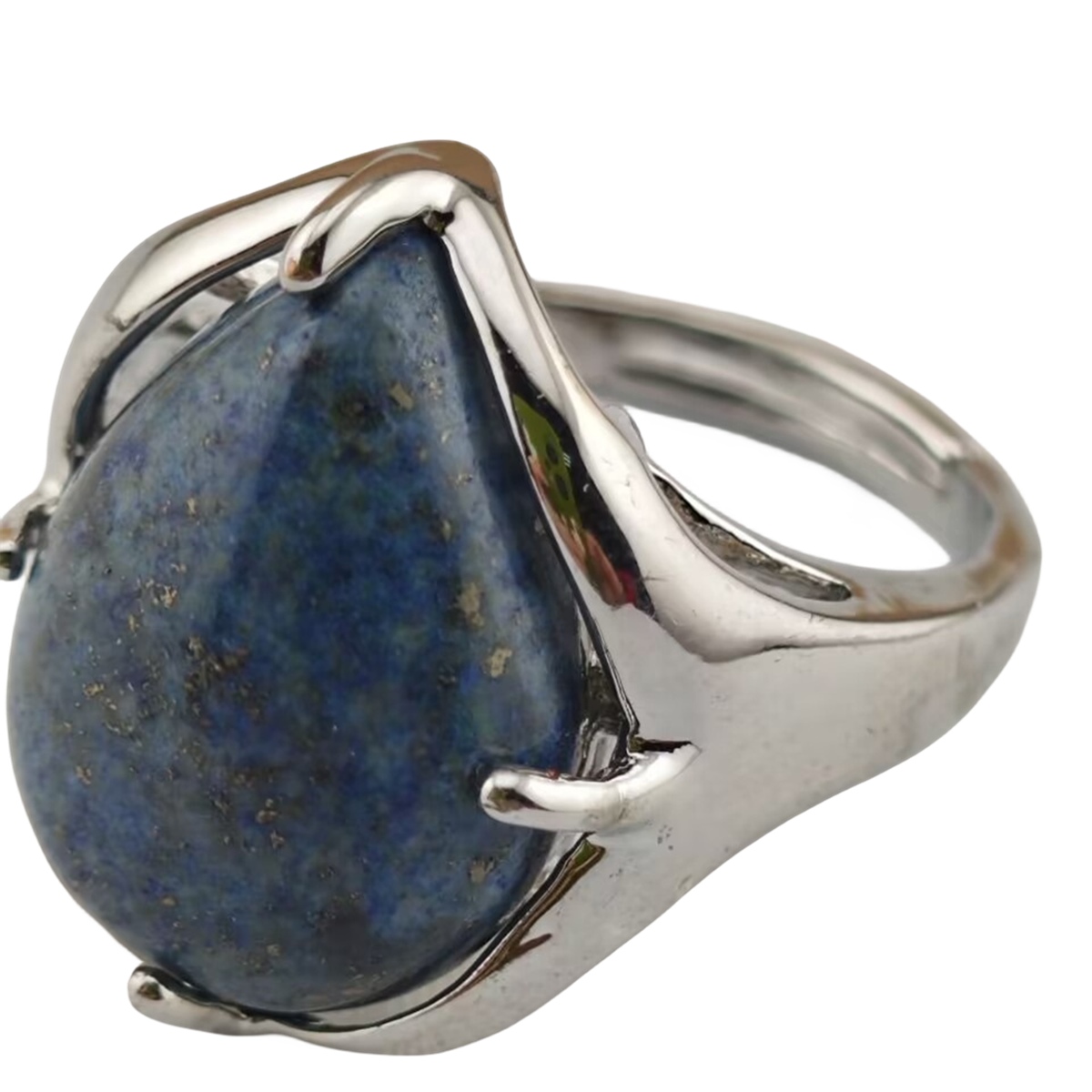 Silver Stone Rings for Women Men Adjustable 13x18MM Teardrop Gemstone Cabochons SR0186S