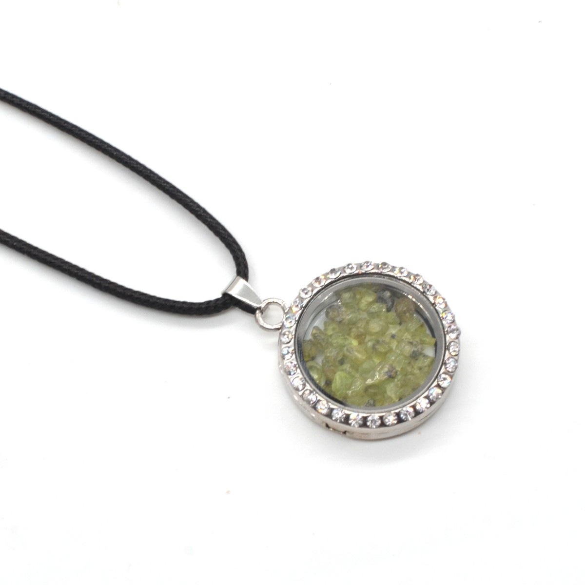 Natural Raw Gemstone 30MM Living Floating Memory Glass Locket Pendant Necklace 24" Chain