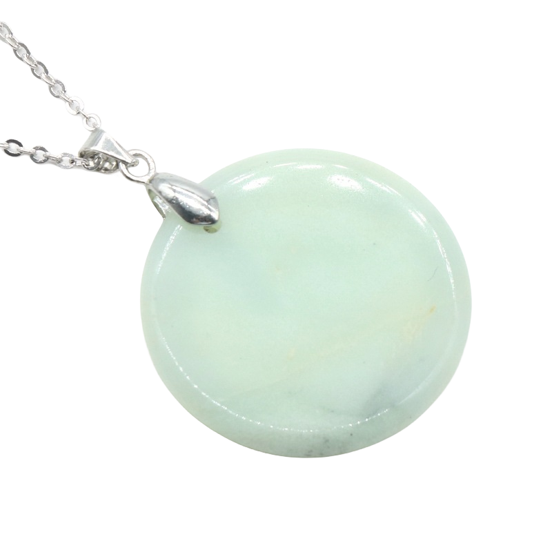 Round Disc Gemstone Pendant Necklace 30MM Healing Chakra Lucky Donut Coin Circle SN1453